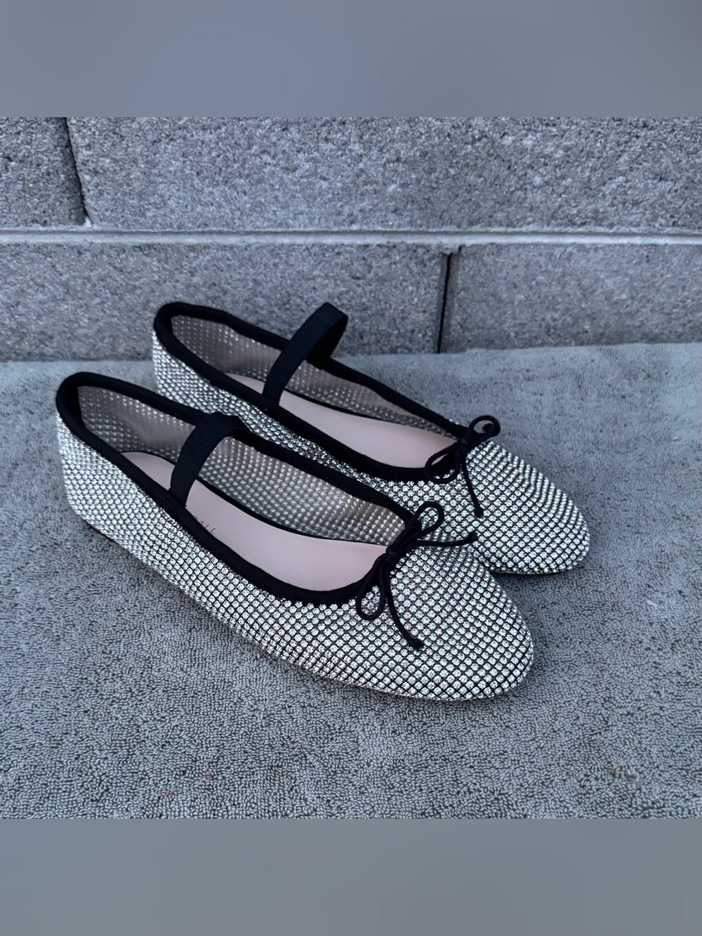 LOEFFLER Randall Leonie crystal mesh ballet flats Silver Size 8